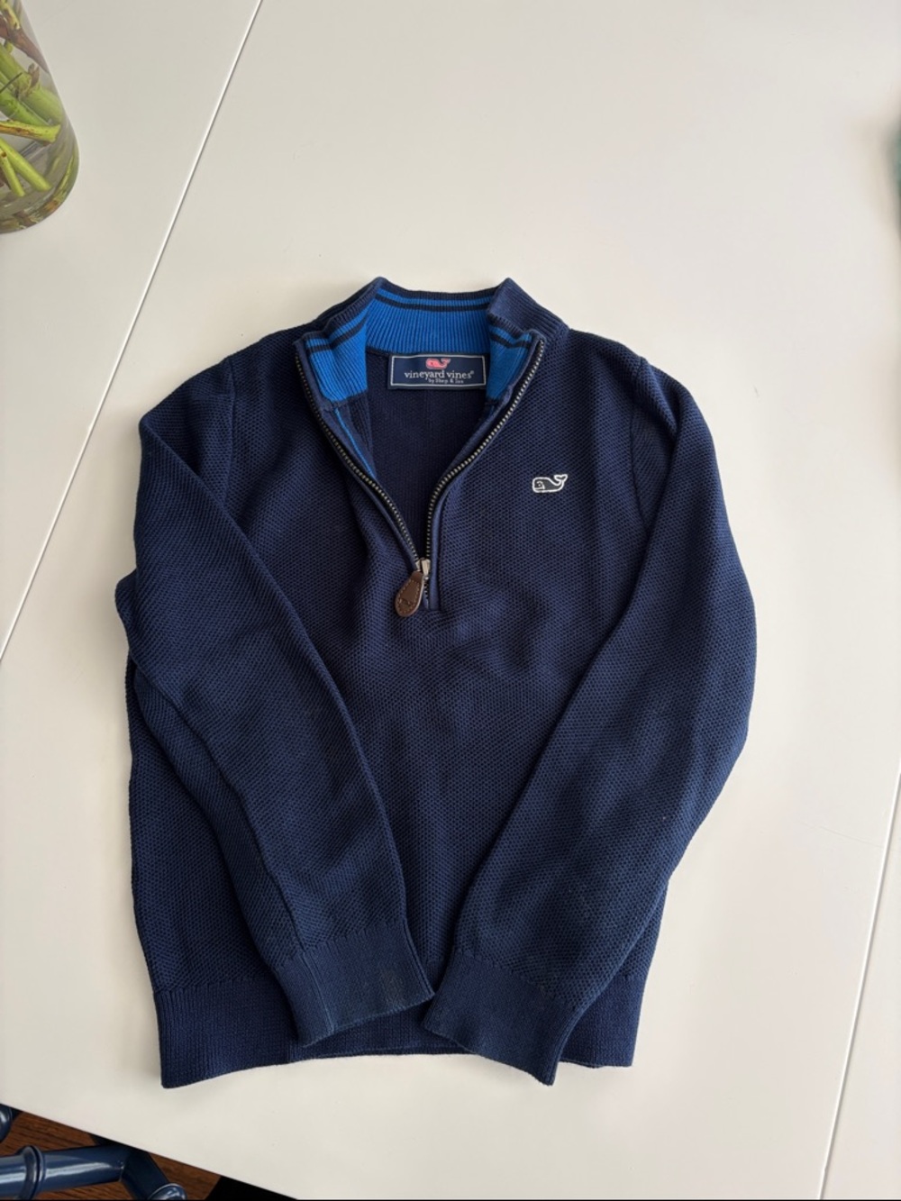 Vineyard Vines Boys Cotton Navy Half-Zip Sweater with Blue Collar Accent